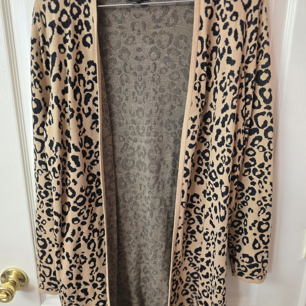 JM Collection Animal Print Cardigan - Tan and Black